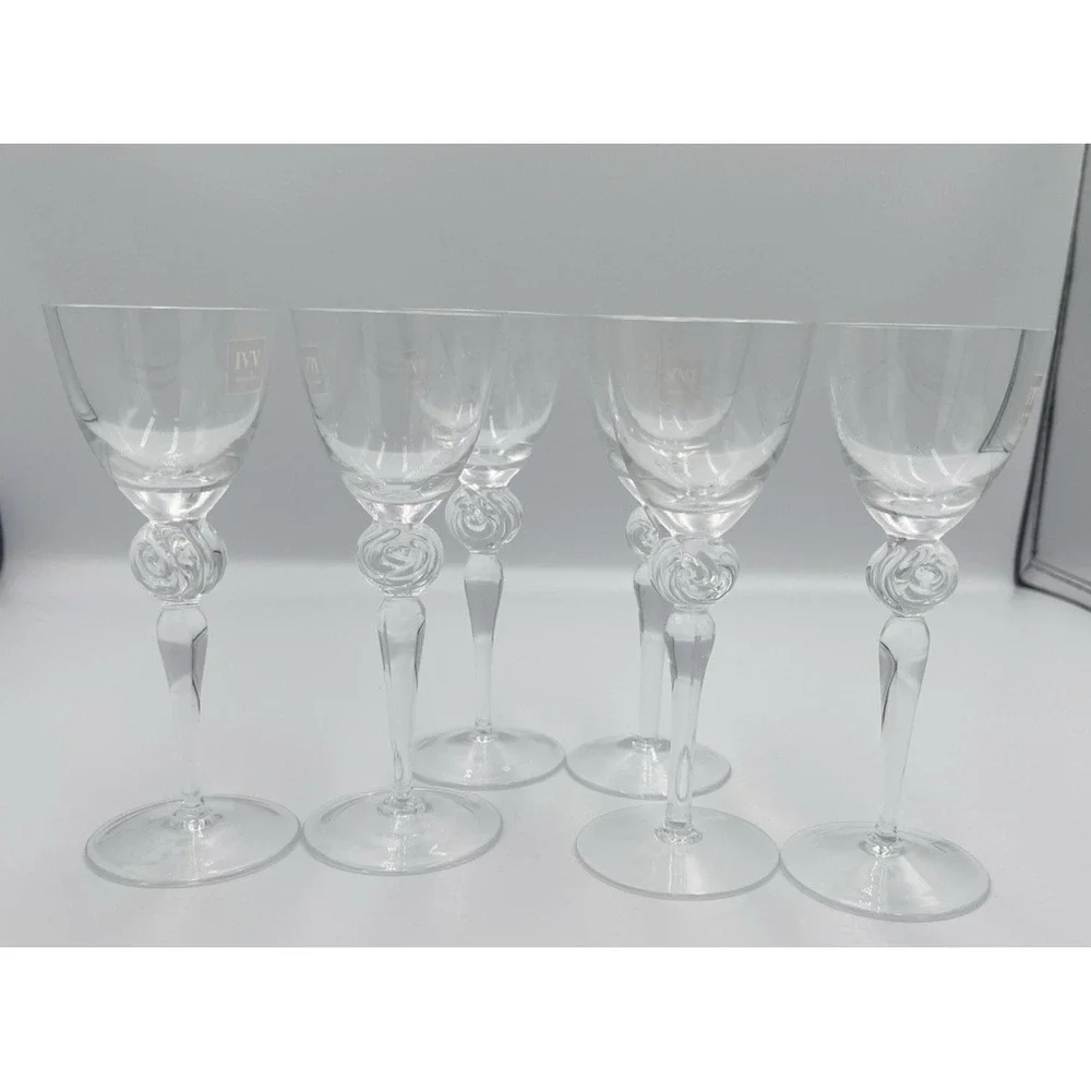 Vintage IVV Italy Grappa Glass Hand Blown Rosette‎ Twist Tear SET of 6 Liqeuer